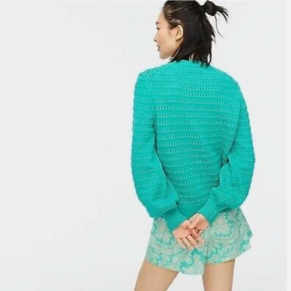 J.Crew Women Green Crochet Cotton Crewneck Sweater CB900 Size M NEW - Picture 8 of 10